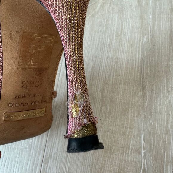 Dolce & Gabbana Iridescent Metallic Gold and Pink Strappy Heels Size 38 1/2 - Picture 10 of 10